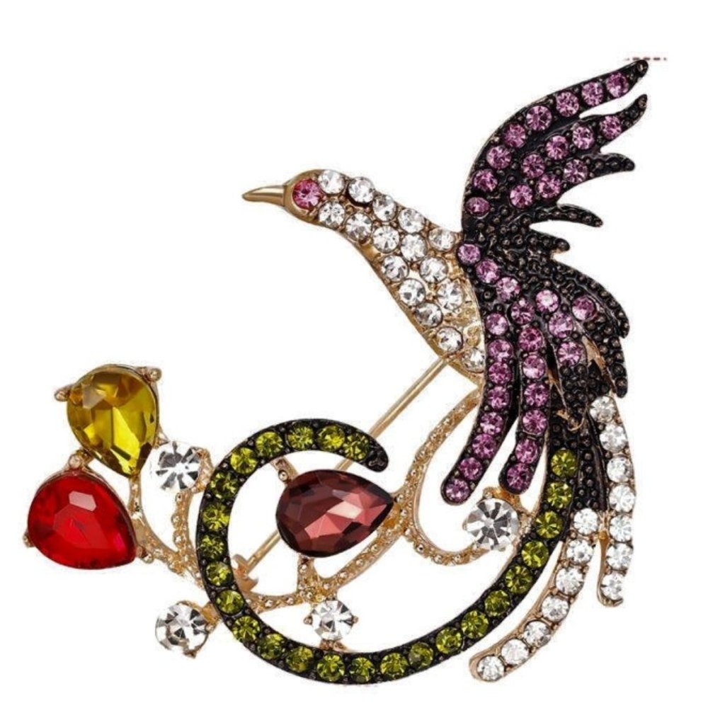Ornate Rhinestone Bird Brooch NWT